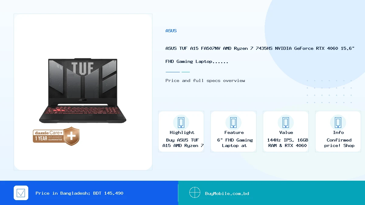 ASUS TUF A15 FA507NV AMD Ryzen 7 7435HS NVIDIA GeForce RTX 4060 15.6