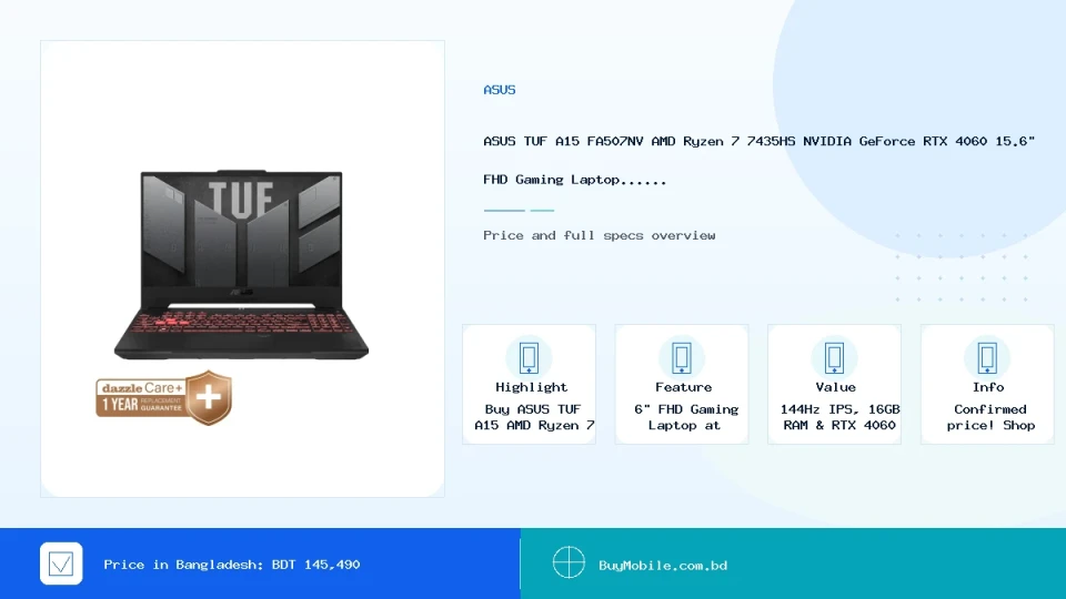 ASUS TUF A15 FA507NV AMD Ryzen 7 7435HS NVIDIA GeForce RTX 4060 15.6