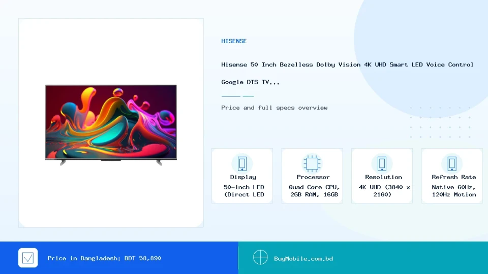 Hisense 50 Inch Bezelless Dolby Vision 4K UHD Smart LED TV