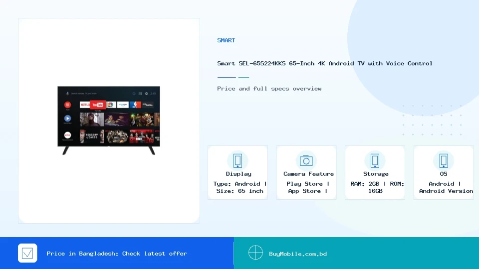 Smart SEL-65S224KKS 65-Inch 4K Android TV with Voice Control price in Bangladesh